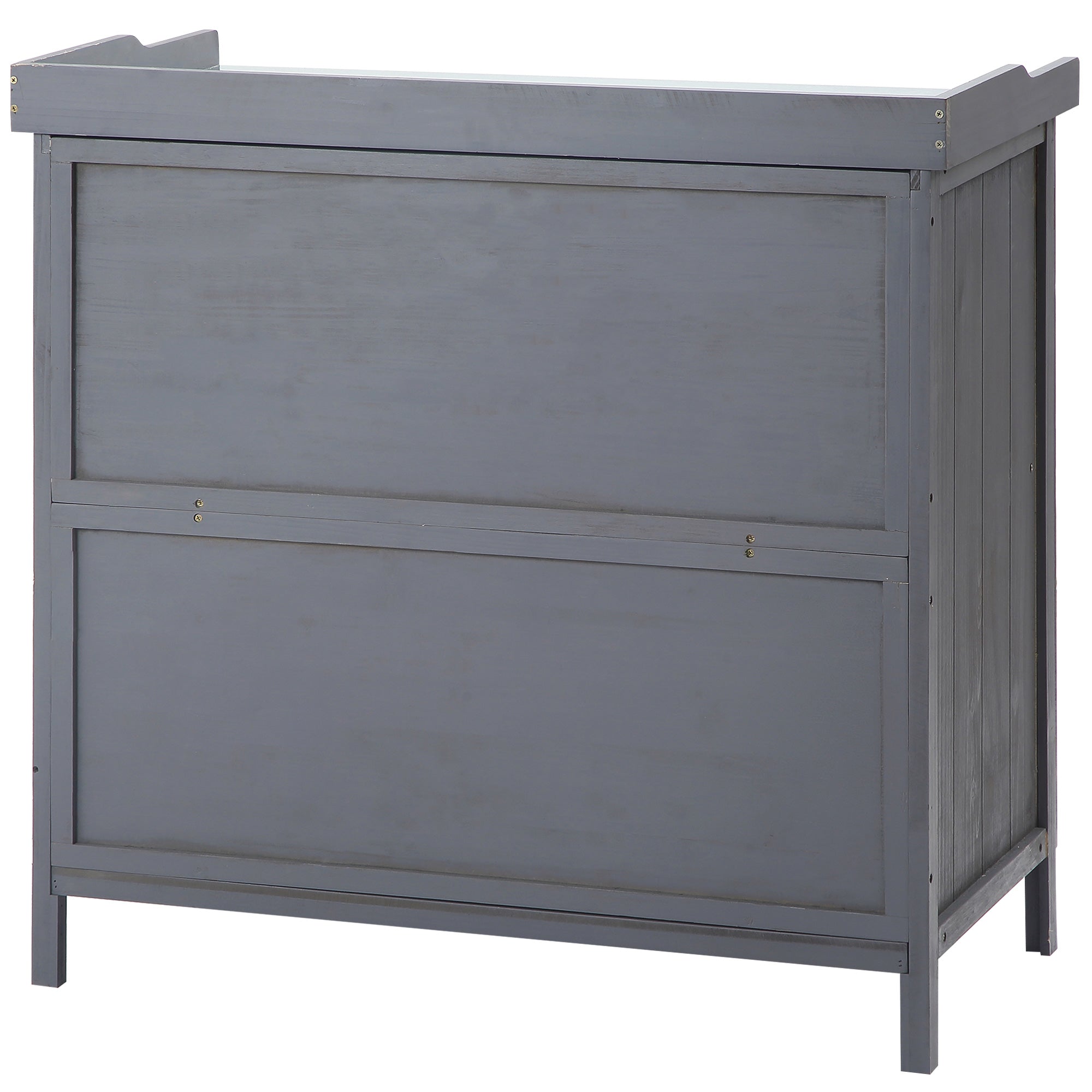 Garden Storage Cabinet, Outdoor Potting Bench Table with Galvanized Top and Shelf, Tool Shed with Double Doors, Grey Sheds at Gallery Canada