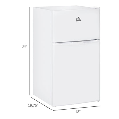 3.2 Cu.Ft Double Door Mini Fridge with Freezer, Adjustable Shelf, White Small Kitchen Appliances White  at Gallery Canada