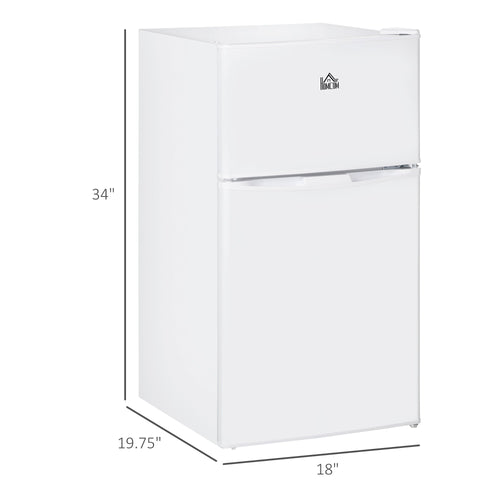 3.2 Cu.Ft Double Door Mini Fridge with Freezer, Adjustable Shelf, White