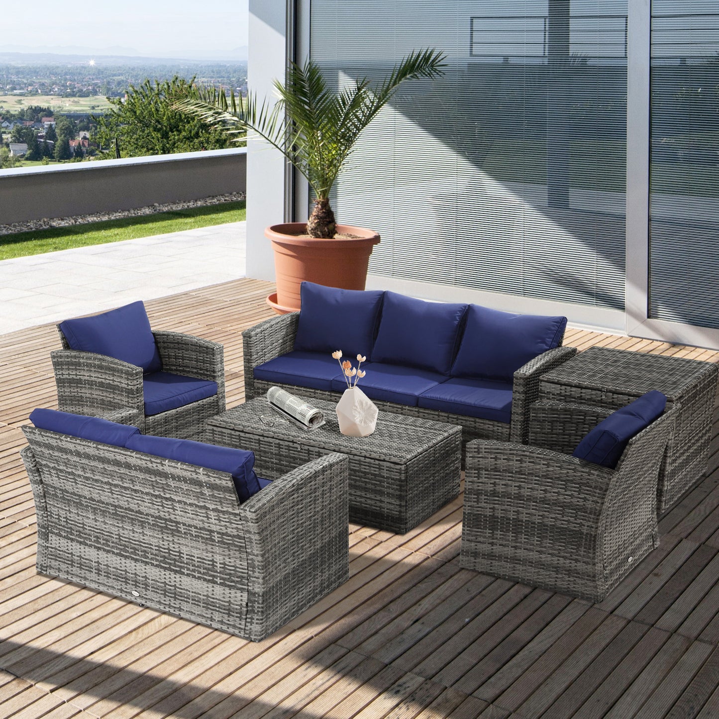 6 Piece Patio Furniture Set, Rattan Wicker Patio Sofa Set Sectional Outdoor Conversation Sofa Set Storage Table &; Cushions, Navy Blue Patio Furniture Sets at Gallery Canada