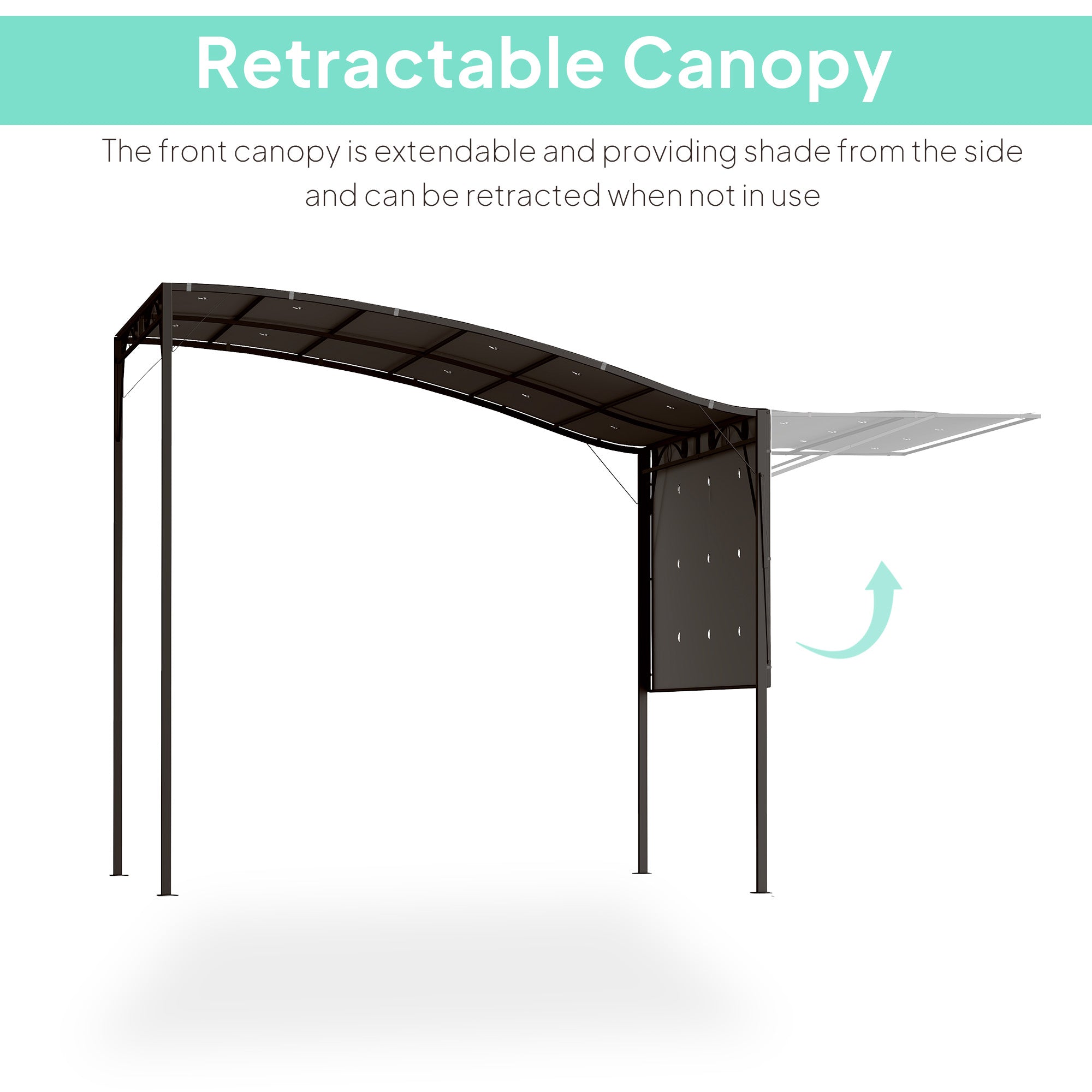10x8ft Patio Metal Gazebo with Extendable Side Awning, Outdoor Shelter Shade Canopy Deck Awning, Brown Pergolas at Gallery Canada