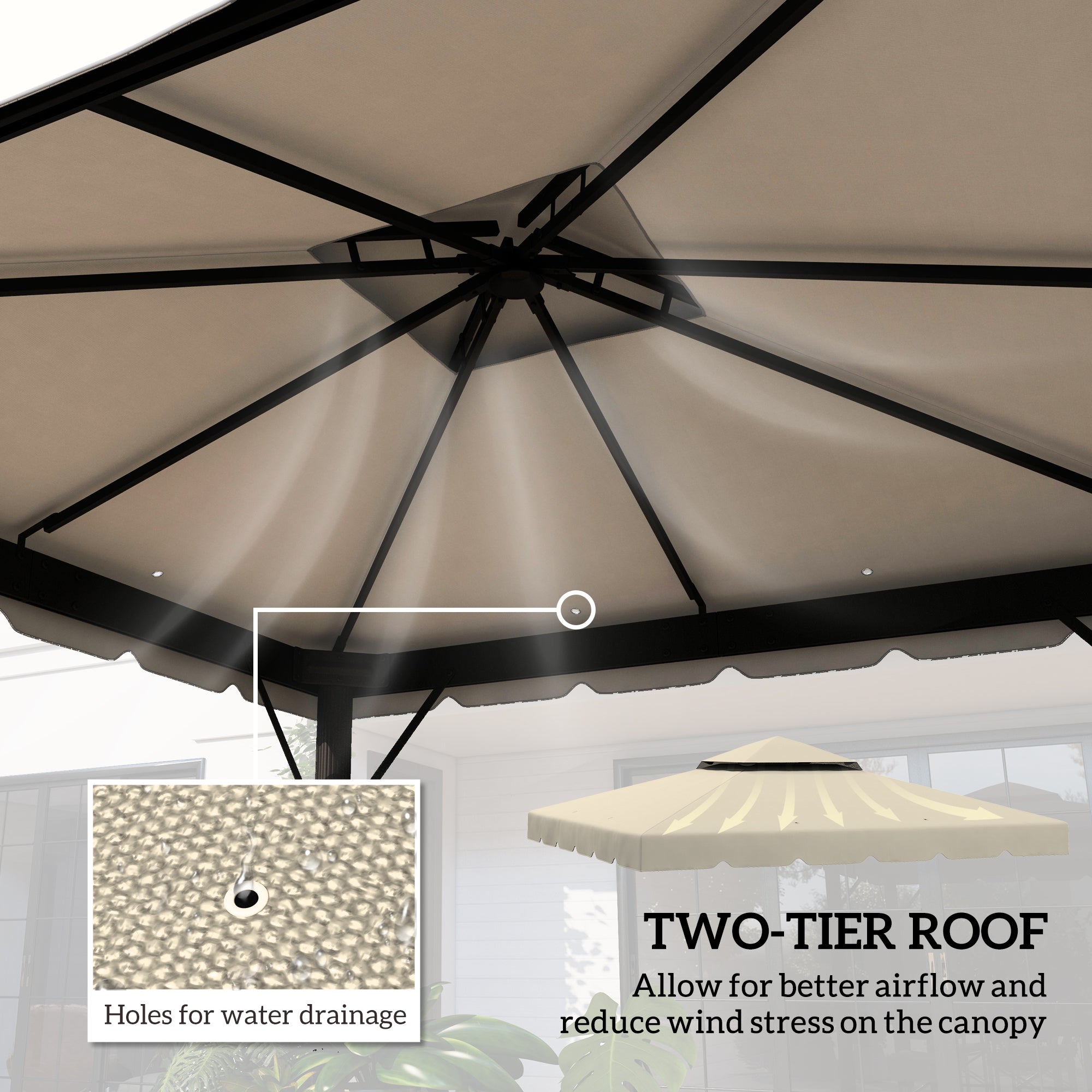 9.8' x 9.8' Gazebo Replacement Canopy, Gazebo Top Cover with Double Vented Roof for Garden Patio Outdoor TOP ONLY, Beige Gazebo Canopy Replacement at Gallery Canada