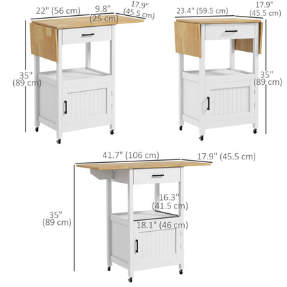 Foldable Kitchen Island with Storage Drawer, Wood Top Coffee Cart on Wheels, Kitchen Cart with Cabinet, White Kitchen Islands & Kitchen Carts   at Gallery Canada