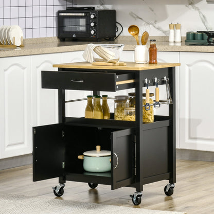 Kitchen Cart, Utility Trolley, Small Kitchen Island with Storage Drawer &; Side Hooks for Dining Room, Black Kitchen Islands & Kitchen Carts   at Gallery Canada