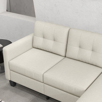 L-shaped Sofa, 3 Seater Sectional Couch with Ottoman, Corner Sofa with Thick Padded Cushion and Wood Legs, Beige 3-Seater Sofas   at Gallery Canada