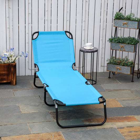 Outdoor Folding Lounge Chair, Steel Tanning Chair with Reclining Back, Breathable Mesh for Beach, Yard, Patio, Sky Blue Lounger Chairs   at Gallery Canada