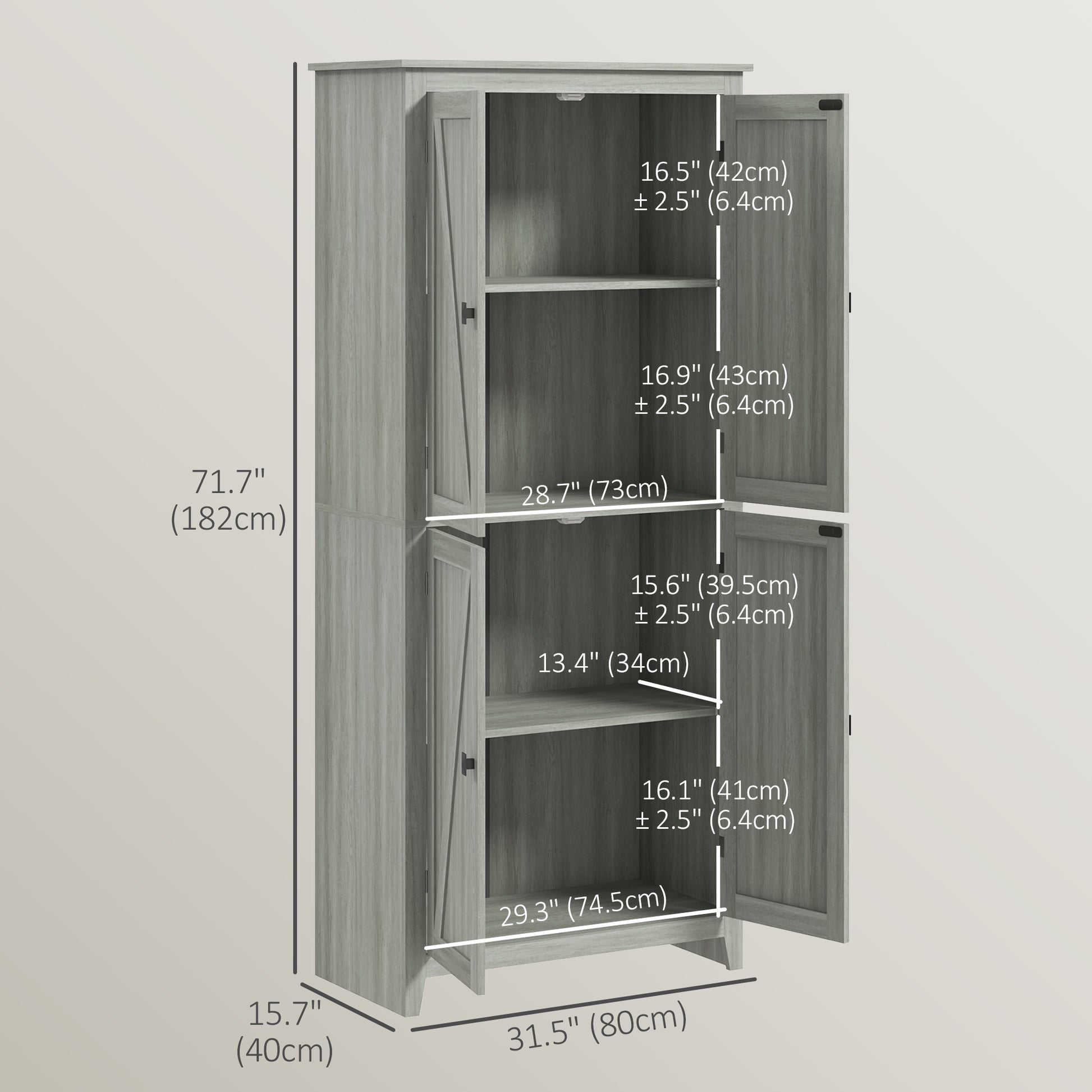 72" Freestanding Storage Cabinet, Kitchen Pantry Cabinet with Doors and Shelves for Dining Room, Grey Kitchen Pantry Cabinets at Gallery Canada