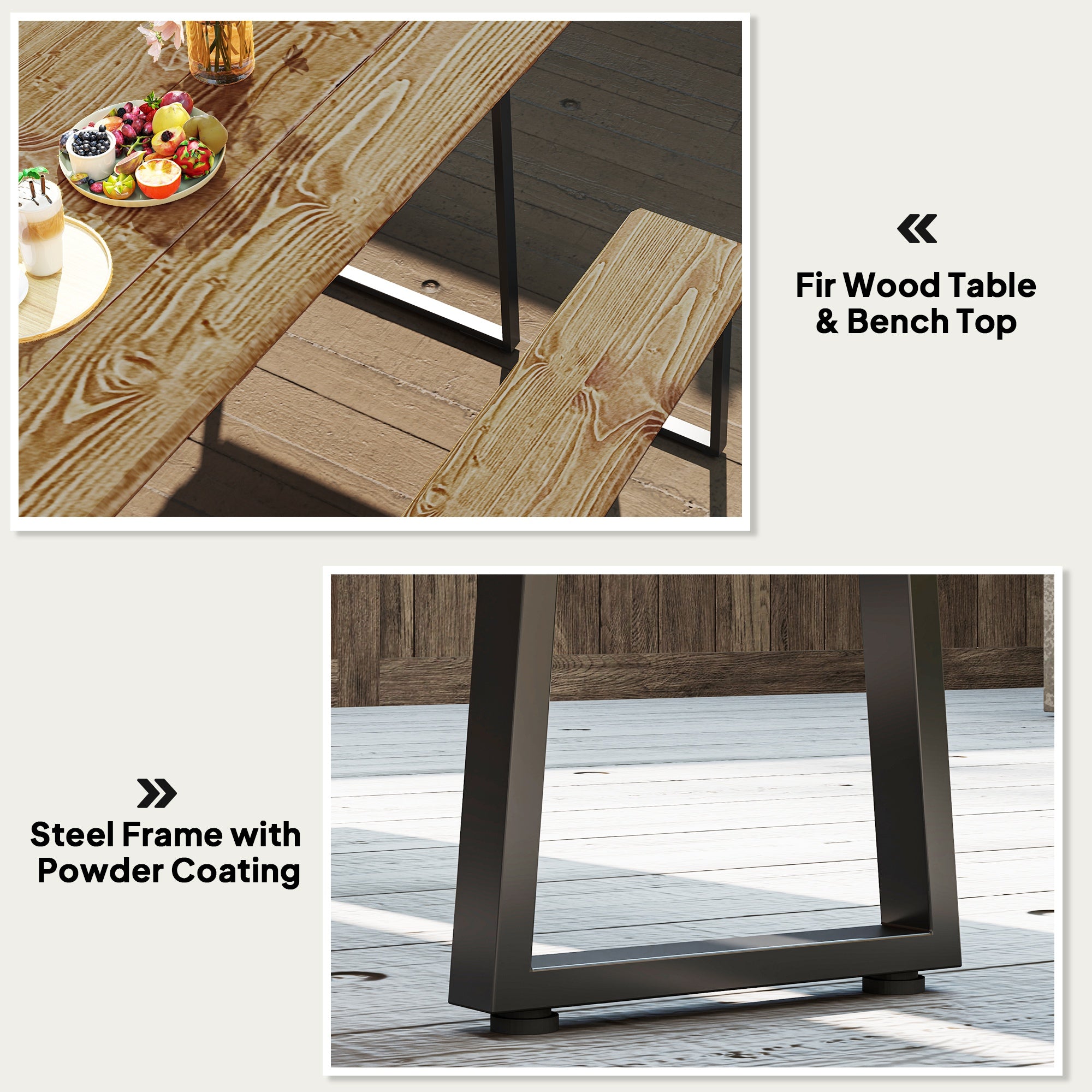 Picnic Table and Bench Set for 6 Persons with 2