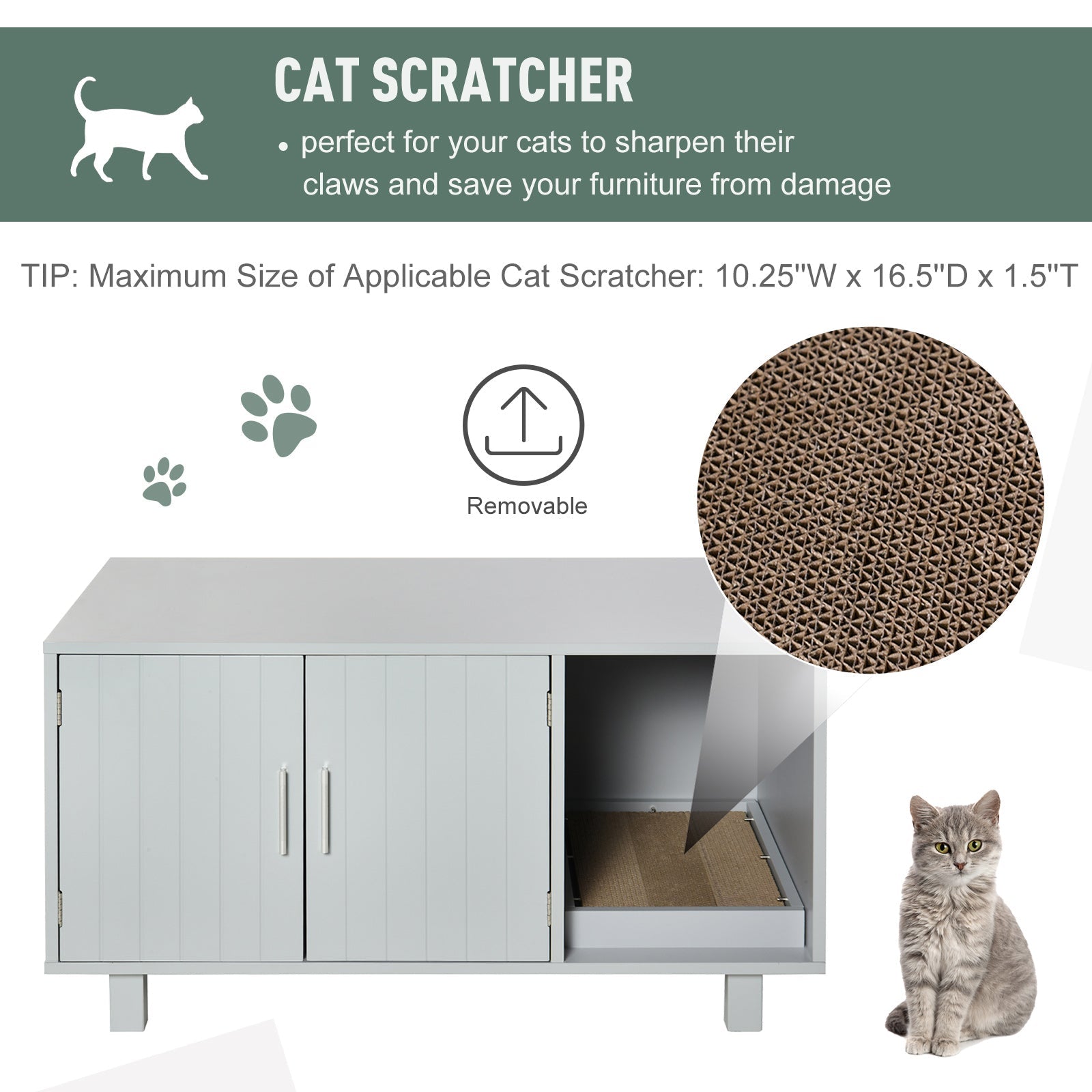 Wooden Cat Washroom Pet Litter Box Enclosure Kitten House Nightstand End Table with Scratcher Magnetic Doors Grey Cat Litter Box Enclosures   at Gallery Canada