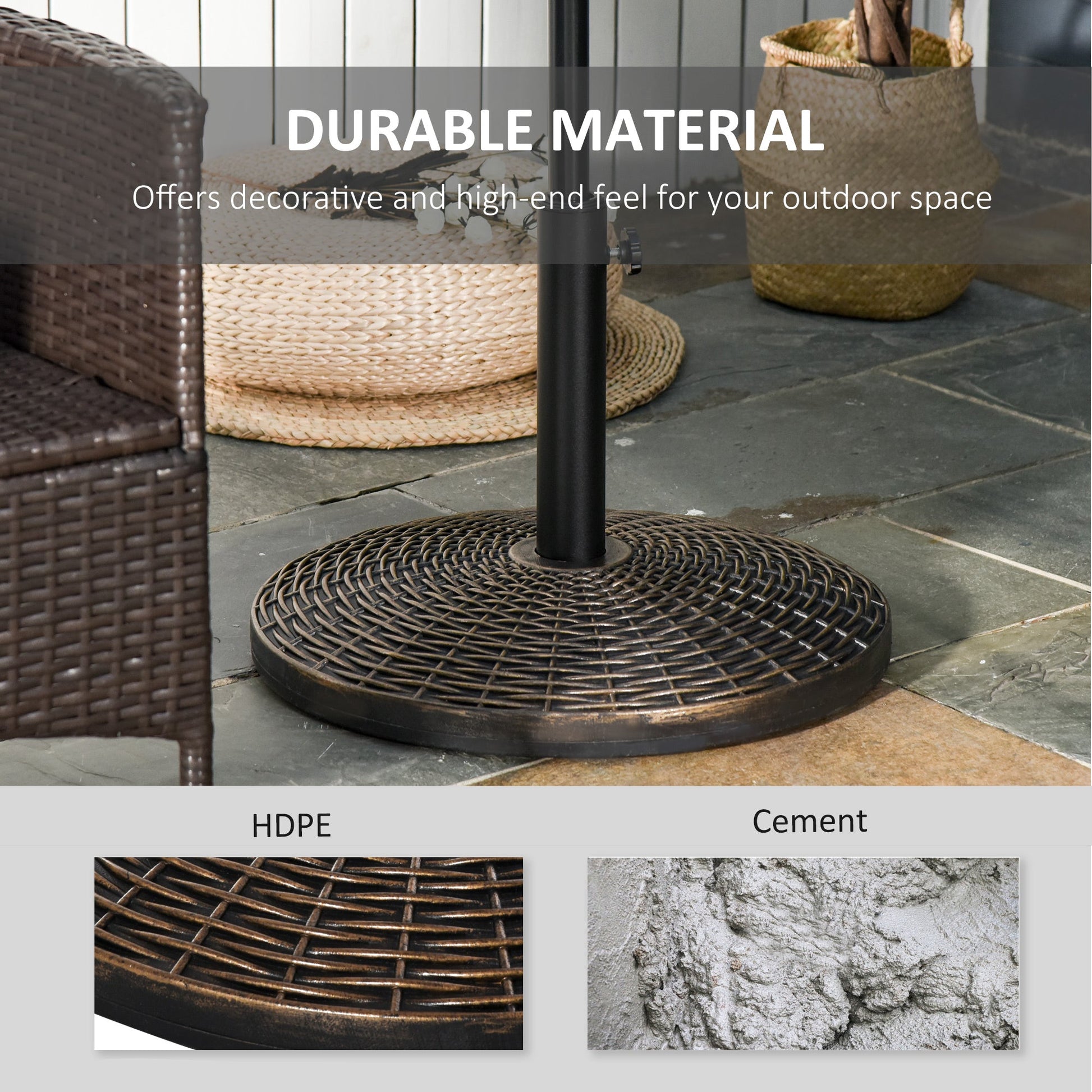 55 lbs Market Umbrella Base Holder 21" Heavy Duty Round Parasol Stand with Rattan Design for Patio, Outdoor, Backyard, Bronze Umbrella Bases   at Gallery Canada