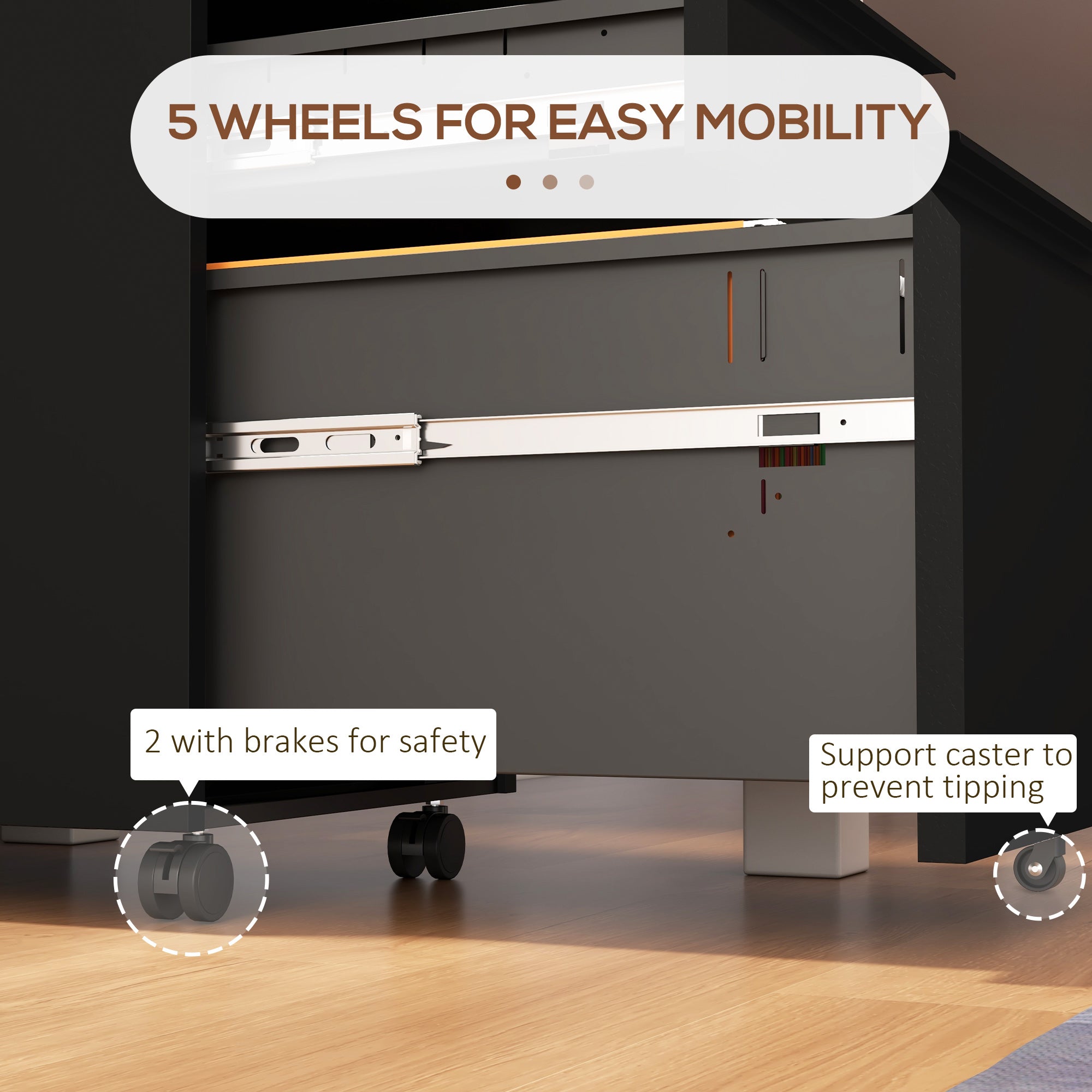 3 Drawer Vertical File Cabinet with Lock, Steel Filing Cabinet with Wheels and Hanging Bar for A4 Legal and Letter Size Files, Printer Stand with Pre-Assembled Body, Black Office Cabinets & Cupboards at Gallery Canada