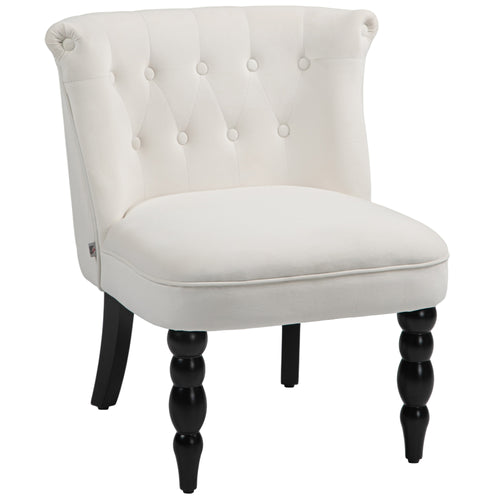 Accent Armchair, Vintage Lounge Chair with Button Tufted Back, Turned Legs for Living Room, Dining Room, Cream White