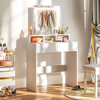 Makeup Vanity Desk with Mirror and LED Lights, for Bedroom, Modern Dressing Table with Drawers, Compartments, White Dressing & Vanity Tables White  at Gallery Canada