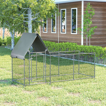 Large Galvanized Chicken Coop, Walk-In Poultry Cage with Cover, 119"x42"x68", Silver Chicken Coops   at Gallery Canada