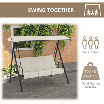 3-Seat Outdoor Porch Swing Patio Swing with Adjustable Canopy, Removable Seat and Back Cushion for Garden, Poolside Patio Swings with Stand   at Gallery Canada