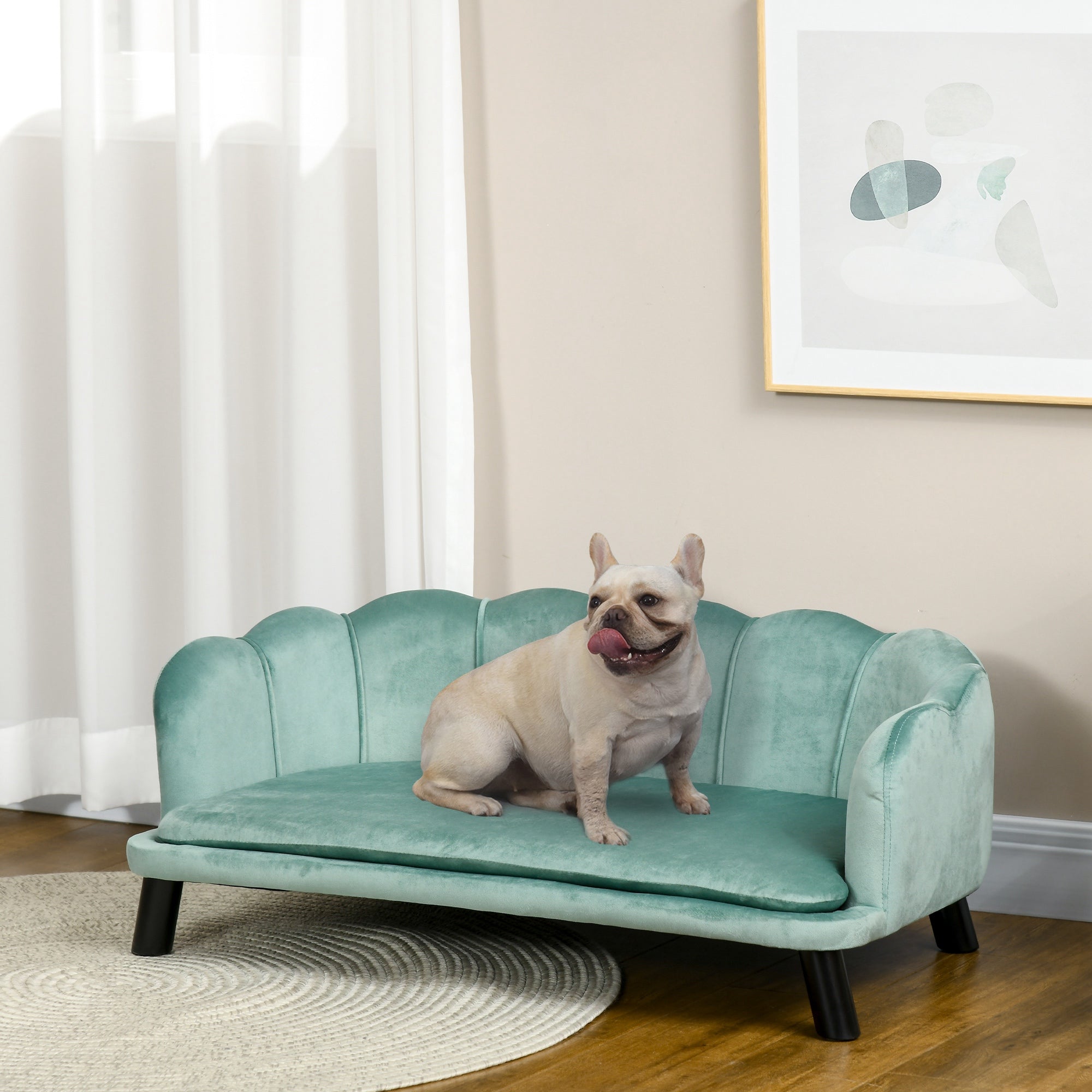 Dog Sofa with Removable Cushion Wood Legs for Medium and Large Dogs, Green Dog Sofas at Gallery Canada