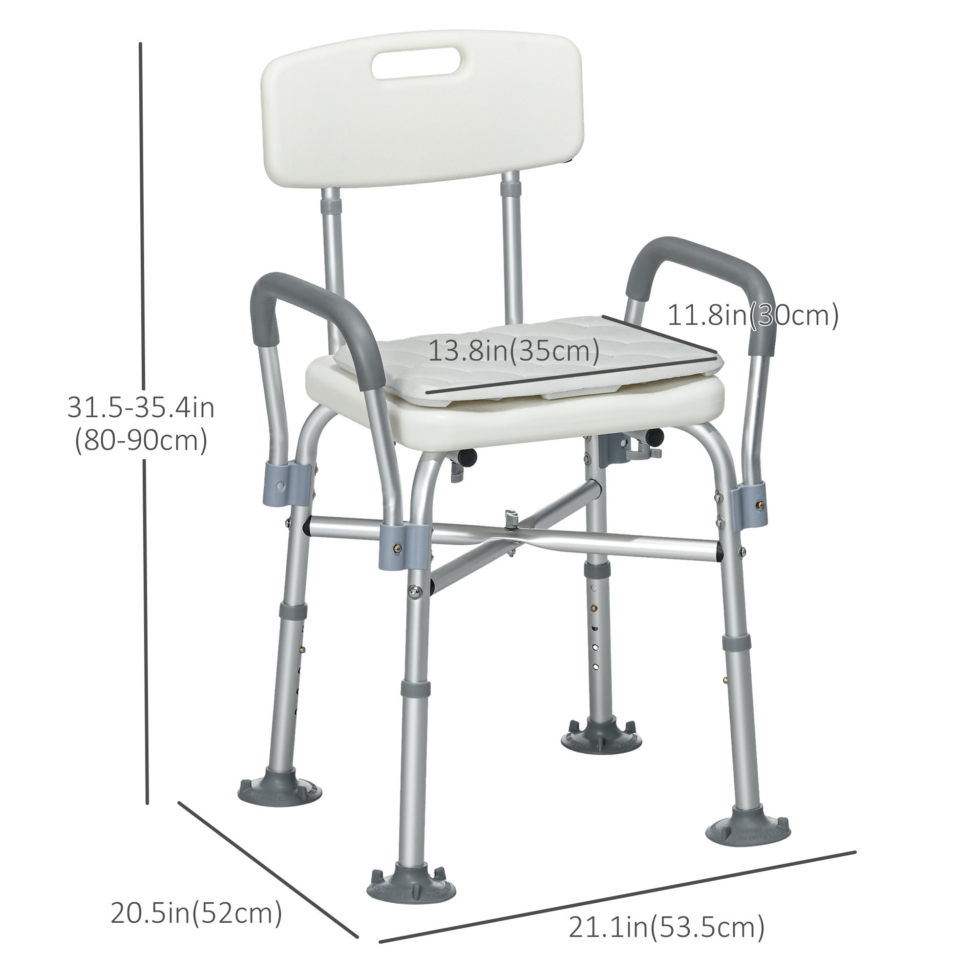 Padded Shower Chair with Back and Arms, 396lbs Capacity, Tool-Free Assembly, White Bath Chairs   at Gallery Canada