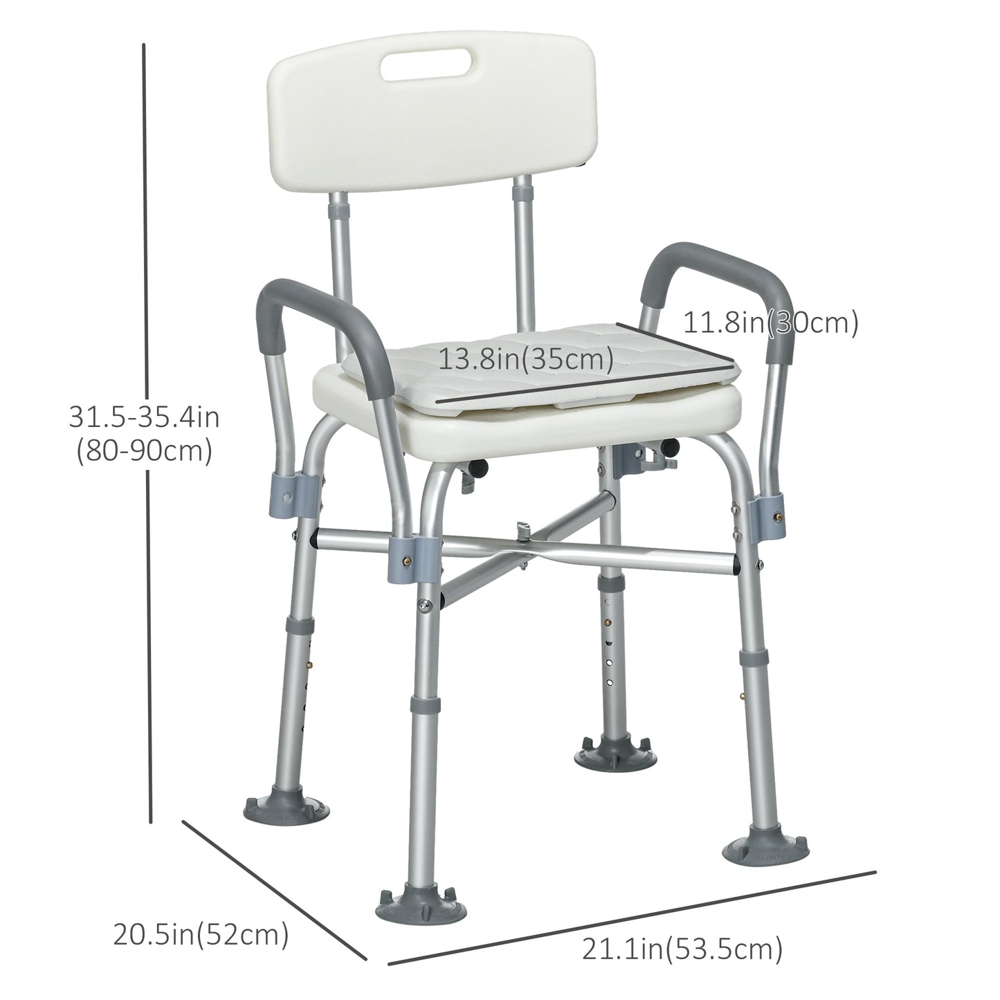 Padded Shower Chair with Back and Arms, 396lbs Capacity, Tool-Free Assembly, White Bath Chairs   at Gallery Canada