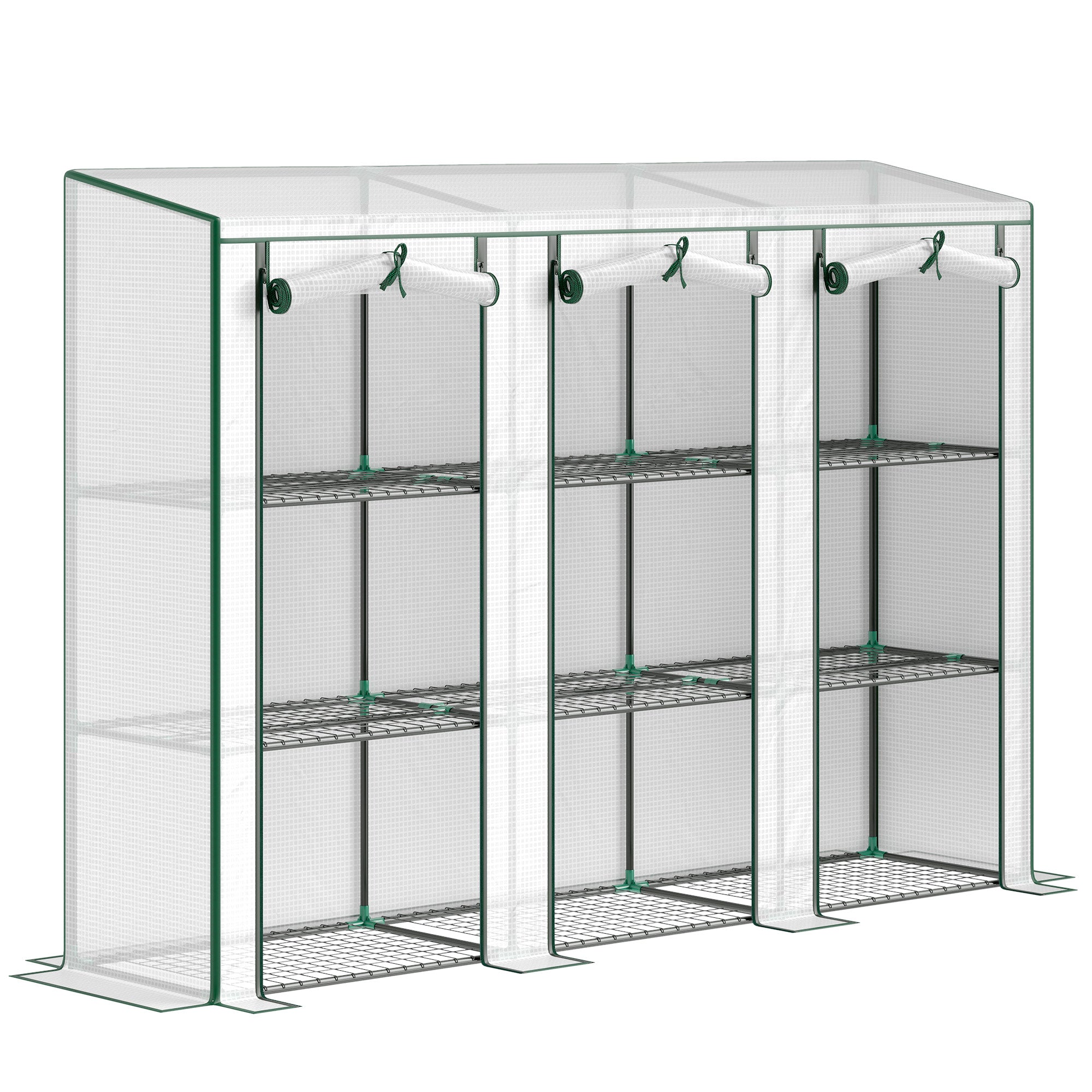 Lean-to Greenhouse with 3 Tier Shelves, Mini Greenhouse with 3 Roll-Up Doors for Indoor Outdoor, White Greenhouses at Gallery Canada