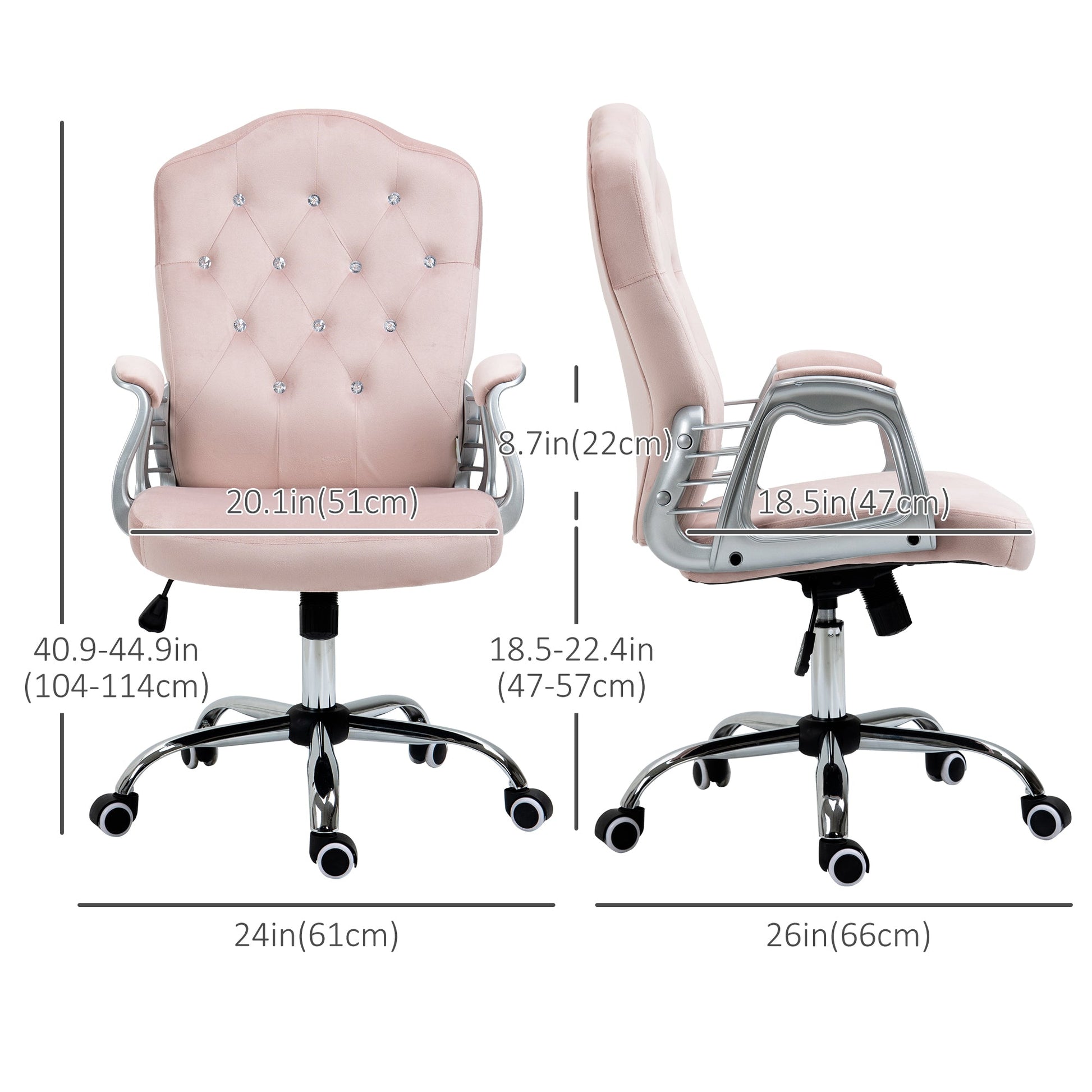 Office Chair, Velvet Computer Chair, Button Tufted Desk Chair with Swivel Wheels, Adjustable Height, Tilt Function, Pink Executive & Manager Chairs   at Gallery Canada