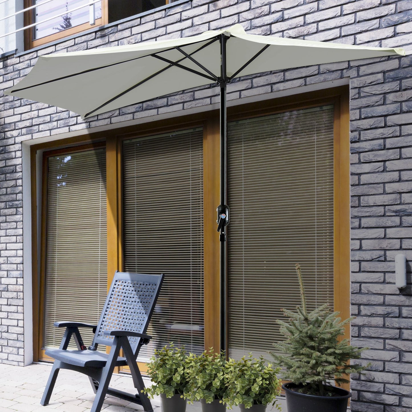 9ft Half Patio Umbrella Round Balcony Umbrella Waterproof Window Sun Shade w/ 5 Ribs Cream White Sun Umbrellas   at Gallery Canada