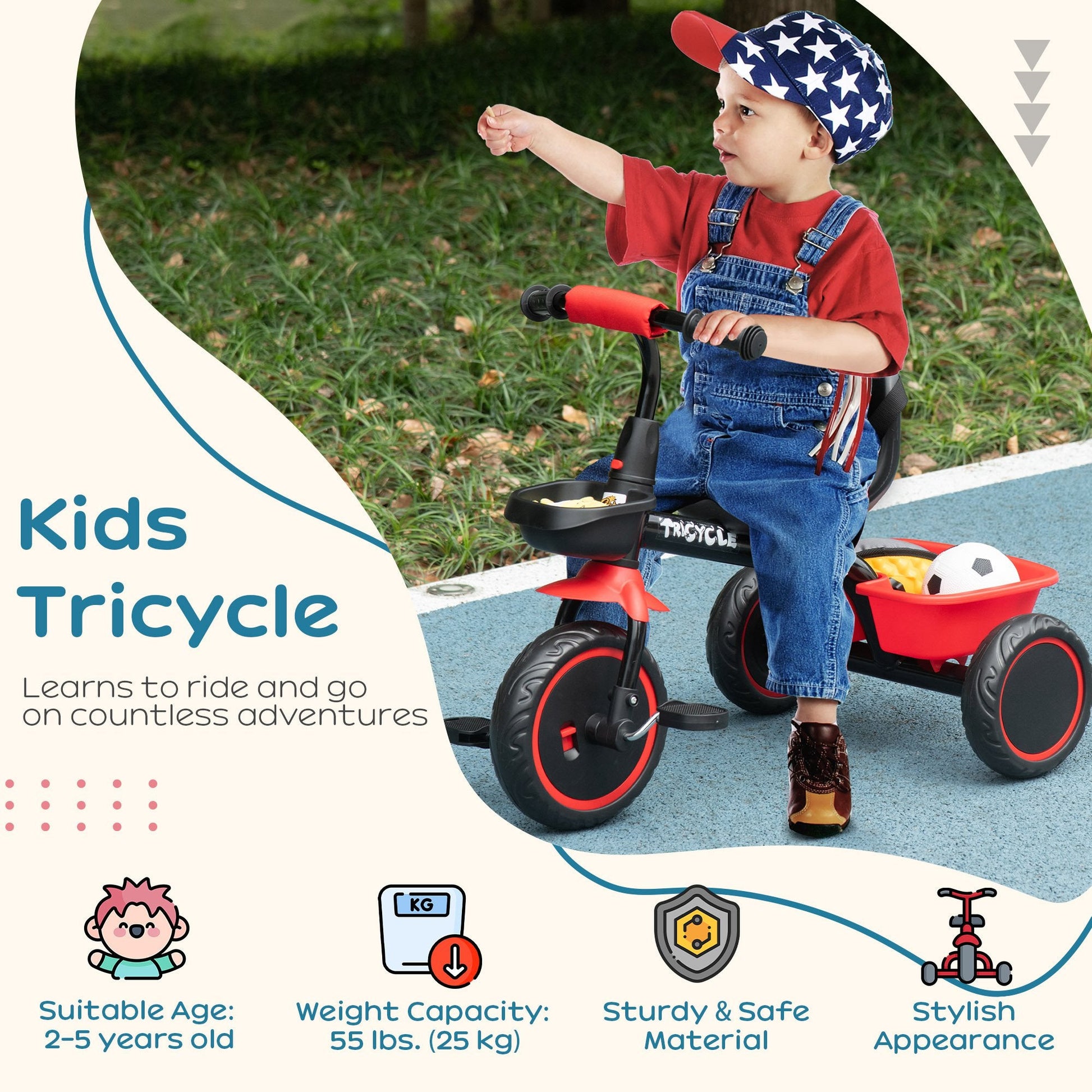 Tricycle for Toddler 2-5 Year Old Girls and Boys, Toddler Bike with Adjustable Seat, Storage Baskets, Red Tricycles for Kids   at Gallery Canada