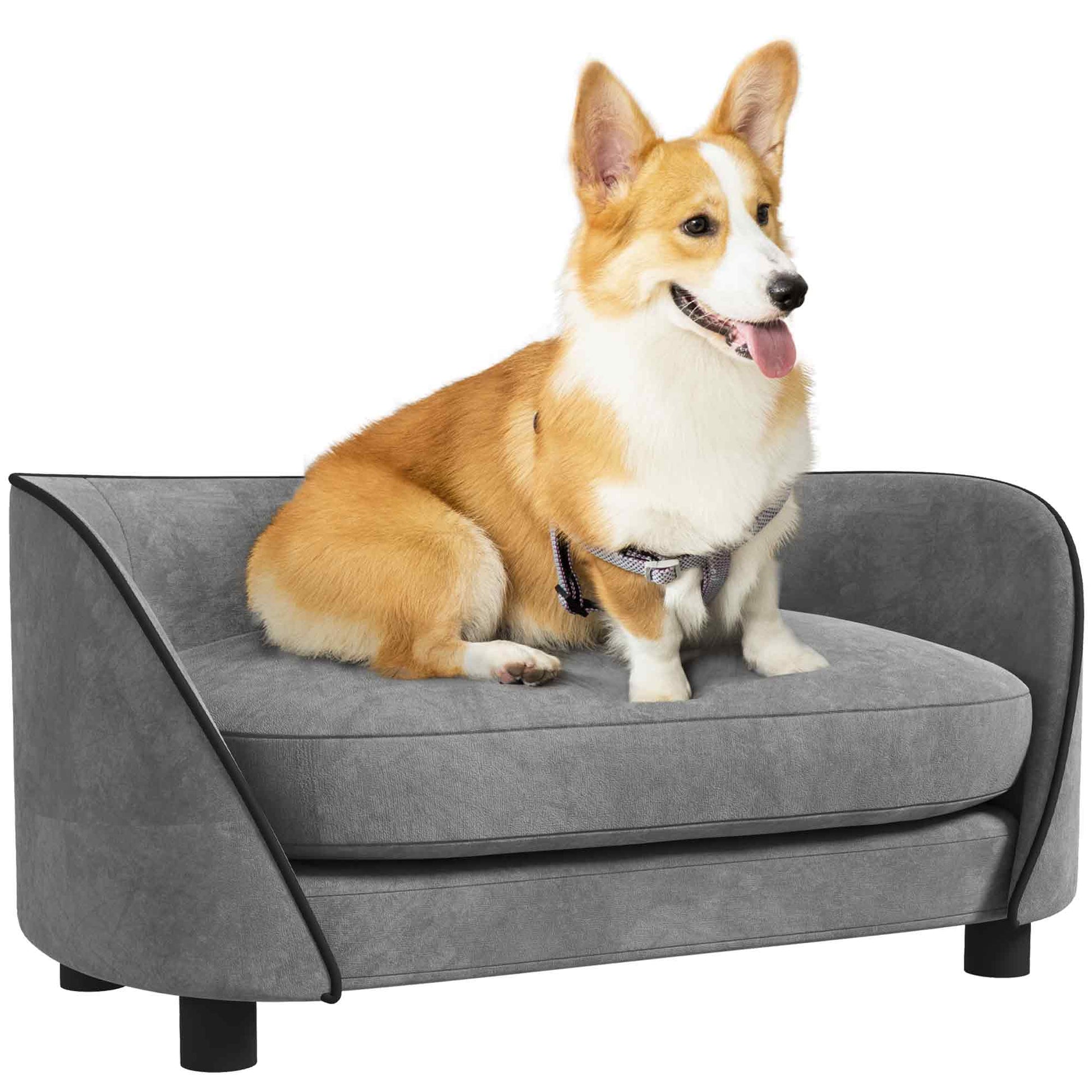 Pet Sofa Dog Couch for Small to Medium Sized Dogs with Soft Cushion, Removable Washable Cover, Velvet Touch, Grey Dog Sofas   at Gallery Canada