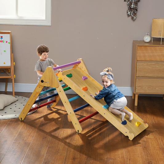 Pikler Triangle Set, 2 in 1 Climbing Toys with Ramp for Toddlers, Nature Wood Baby Gym & Playmats   at Gallery Canada