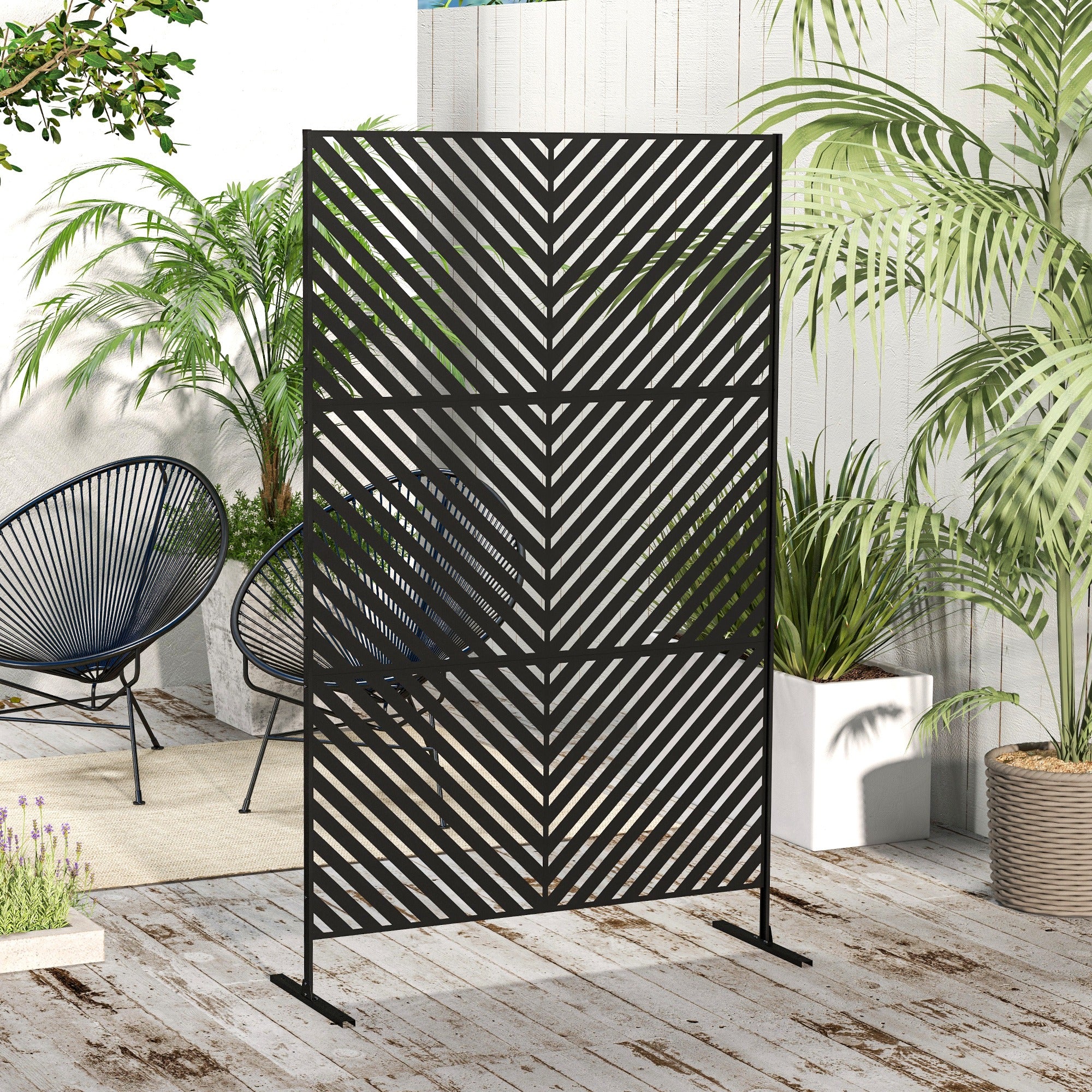 6.5FT Decorative Outdoor Divider, Metal Privacy Screen with Stand, Triangle Style, Black Side Awnings at Gallery Canada