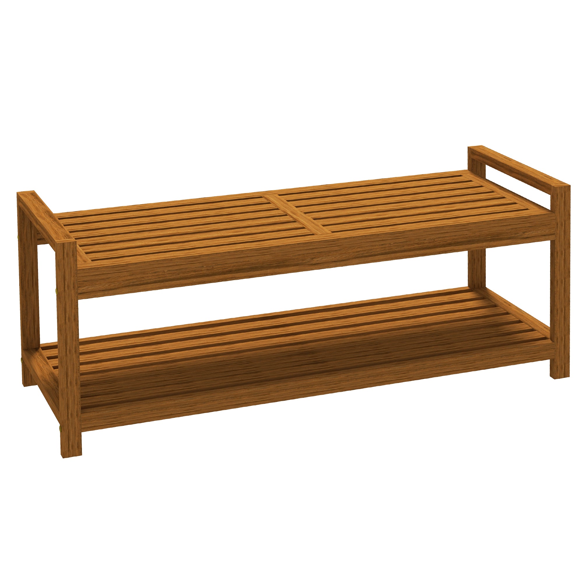 Garden Stool with Storage Shelf, Slatted Seat for Indoor Conservatory, Garden, Poolside, Deck, Teak Storage Ottomans & Benches at Gallery Canada