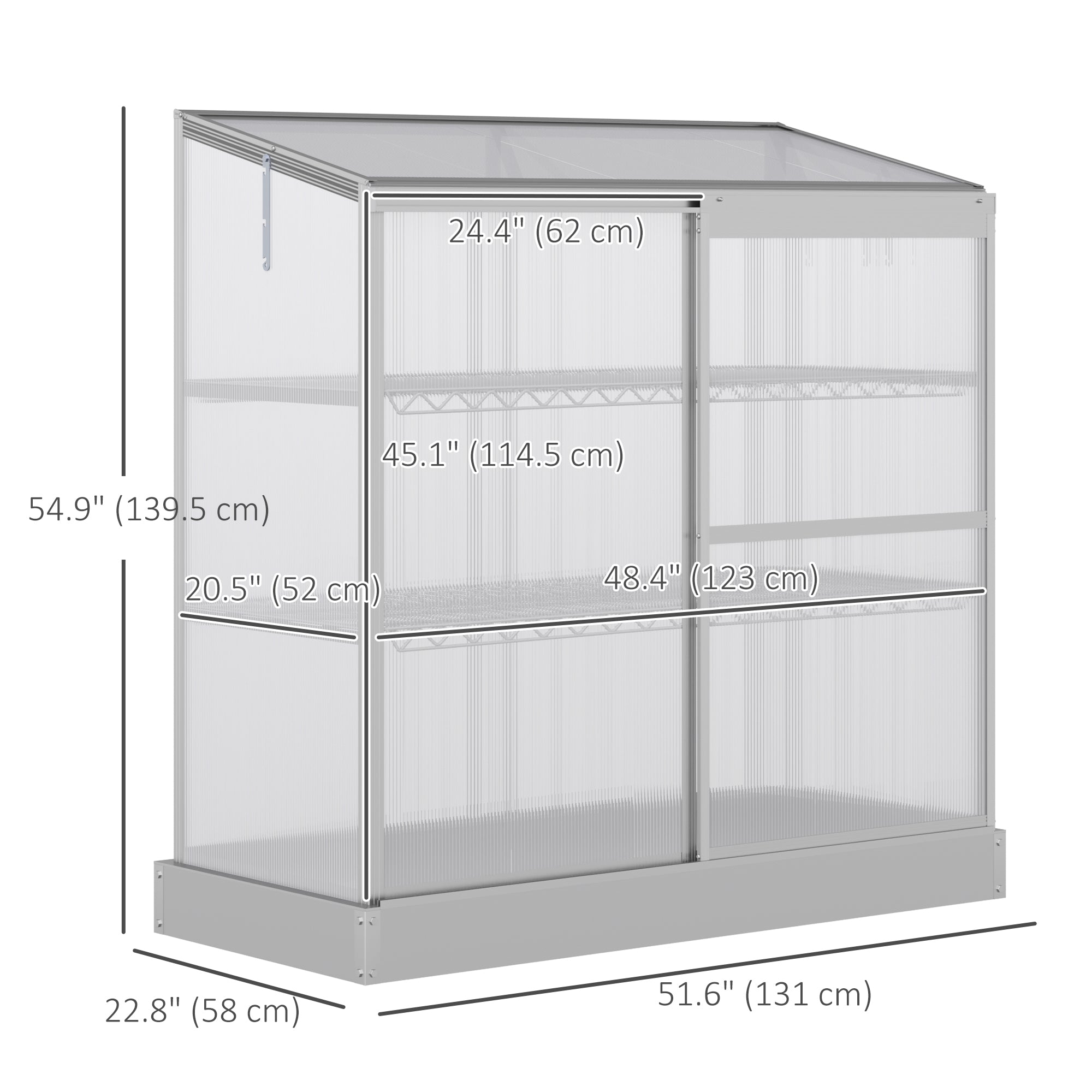 Aluminum Cold Frame Greenhouse, Raised Planter Bed Protection with Openable Top and 2 Shelves for Outdoor Indoor Greenhouses at Gallery Canada