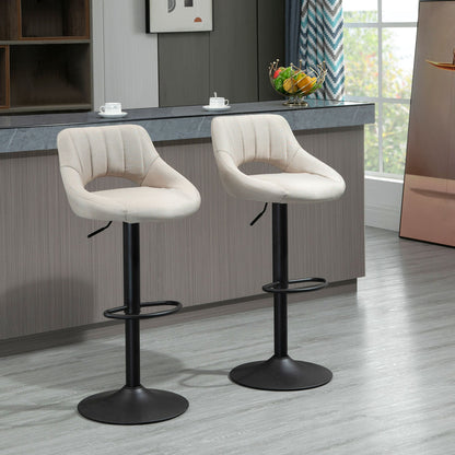 Bar Stools Set of 2, Swivel Counter Height Barstools with Adjustable Height, Linen Upholstered Bar Chairs with Round Metal Base and Footrest, Cream Bar Stools   at Gallery Canada