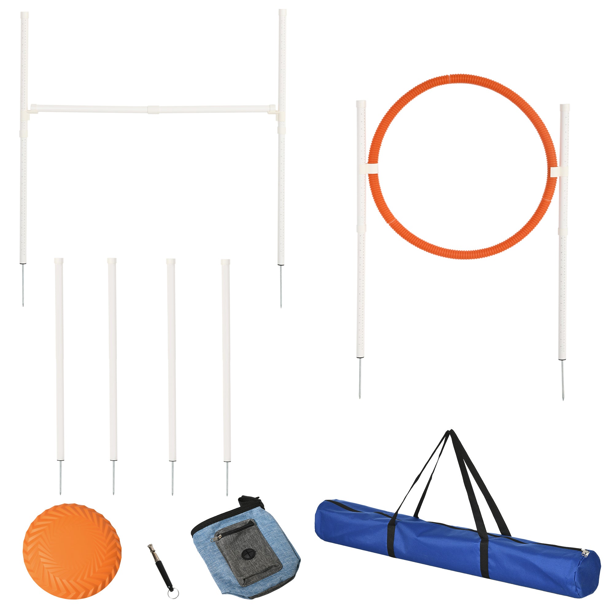 5 Pieces Dog Agility Training Equipment with Disc, Whistle, Weaves Poles, Adjustable Jumping Poles, Food Bag, Carry Bag Dog Agility Training Equipment at Gallery Canada