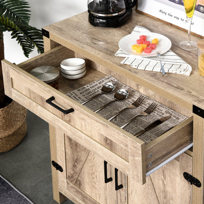 Sideboard Buffet Cabinet, Farmhouse Kitchen Storage Cabinet with 2 Rustic Barn Doors and Drawer, Oak Bar Cabinets   at Gallery Canada