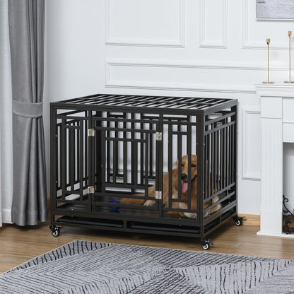 45" Heavy Duty Steel Dog Crate Kennel Pet Cage with Wheels for Convenient Access Anti-Pinching Floor, Black Houses, Kennels & Pens   at Gallery Canada