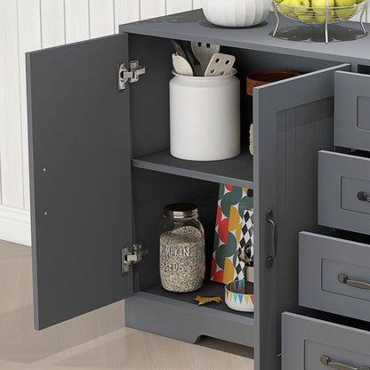 Modern Kitchen Storage Cabinet, Sideboard Buffet Cabinet with Drawers and Breadboard Door, Grey Storage Cabinets   at Gallery Canada