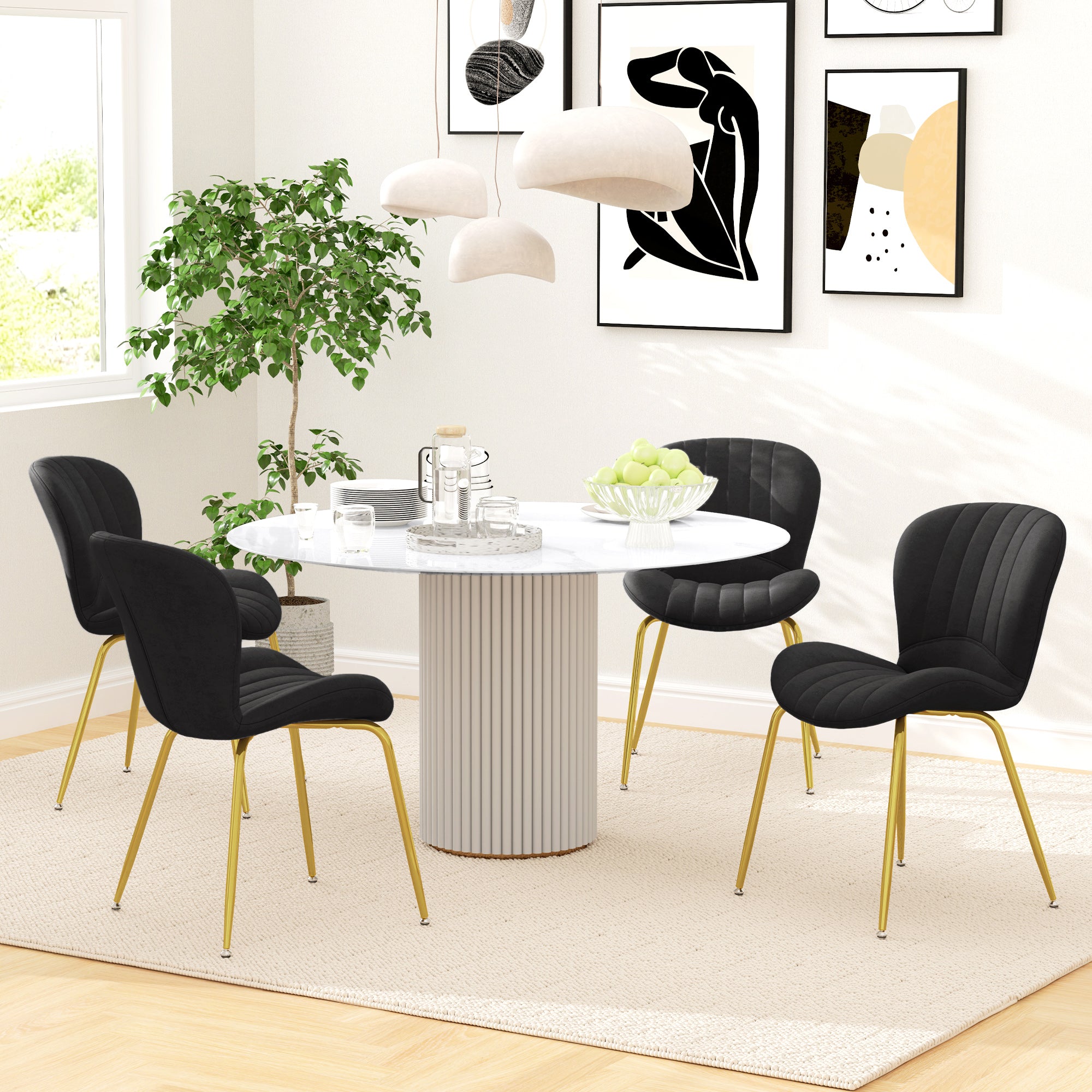 Dining Chairs Set of 2, Modern Accent Chair with Cushioned Backrest, Upholstery for Living Room, Black Dining Chairs at Gallery Canada