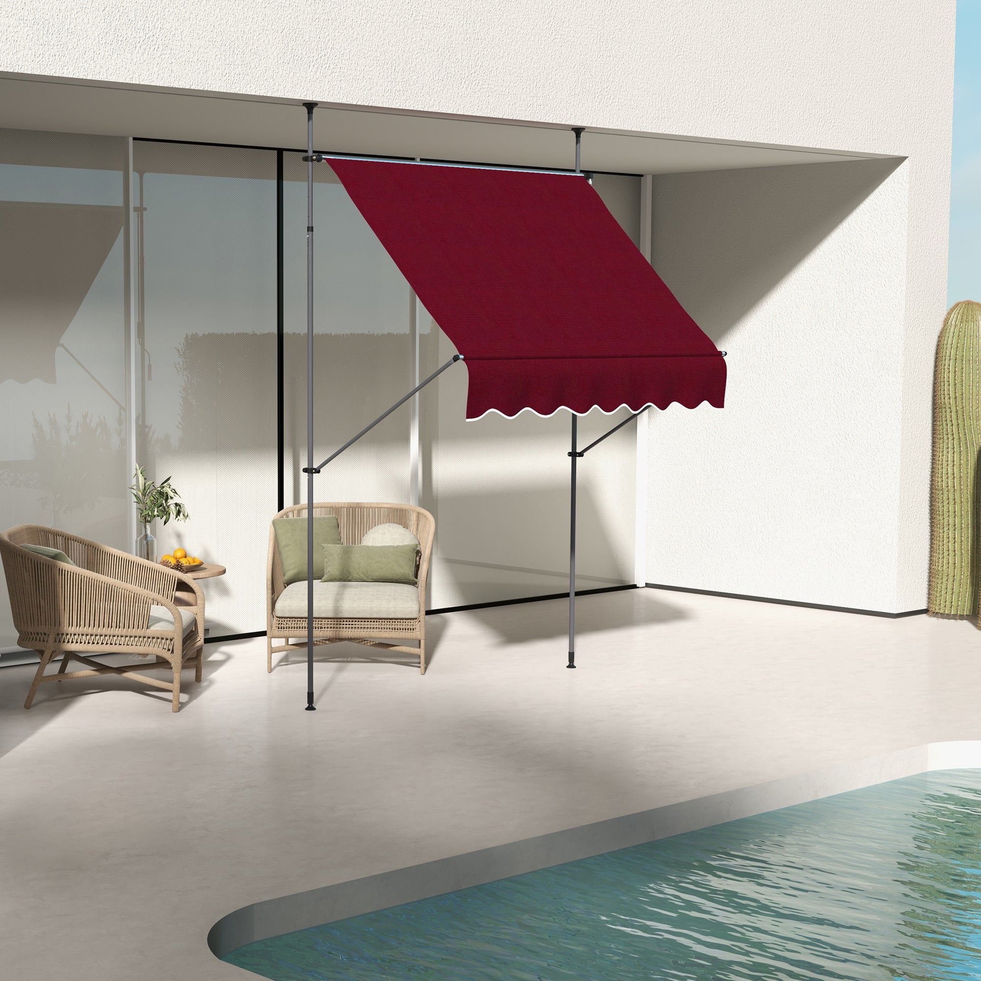 6.5' x 4' Manual Retractable Awning, Non-Screw Freestanding Patio Awning, UV Resistant, for Window or Door, Wine Red Patio Awnings at Gallery Canada