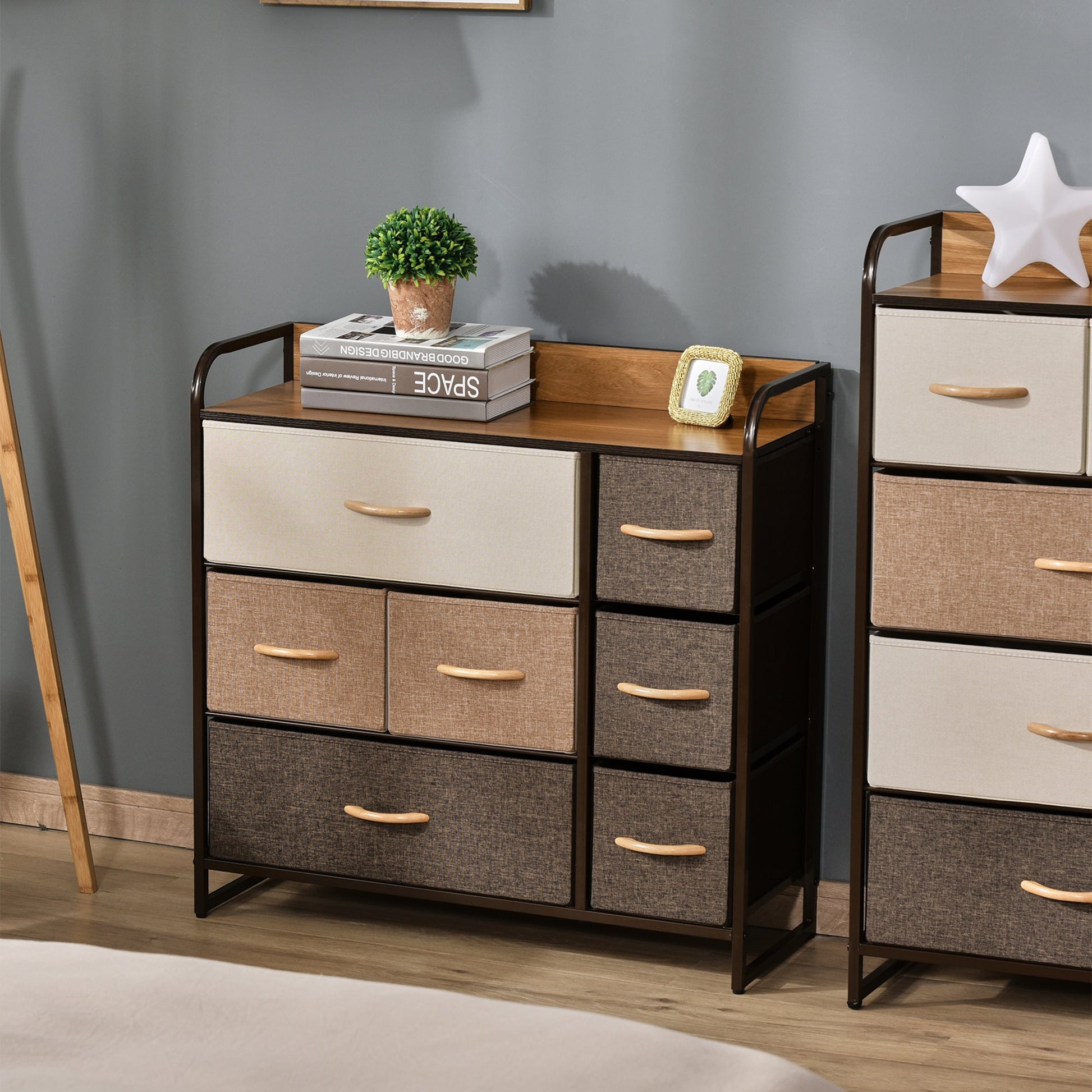 7-Bin Dresser, Fabric Chest of Bins, 3-Tier Storage Organizer for Living Room Entryway, Tower Unit with Steel Frame Wooden Top Storage Cabinets   at Gallery Canada