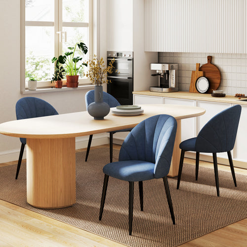 Modern Dining Chairs Set of 4, Upholstered Dining Room Chairs with Metal Legs, Shell Backrest, Padded Seat, Blue