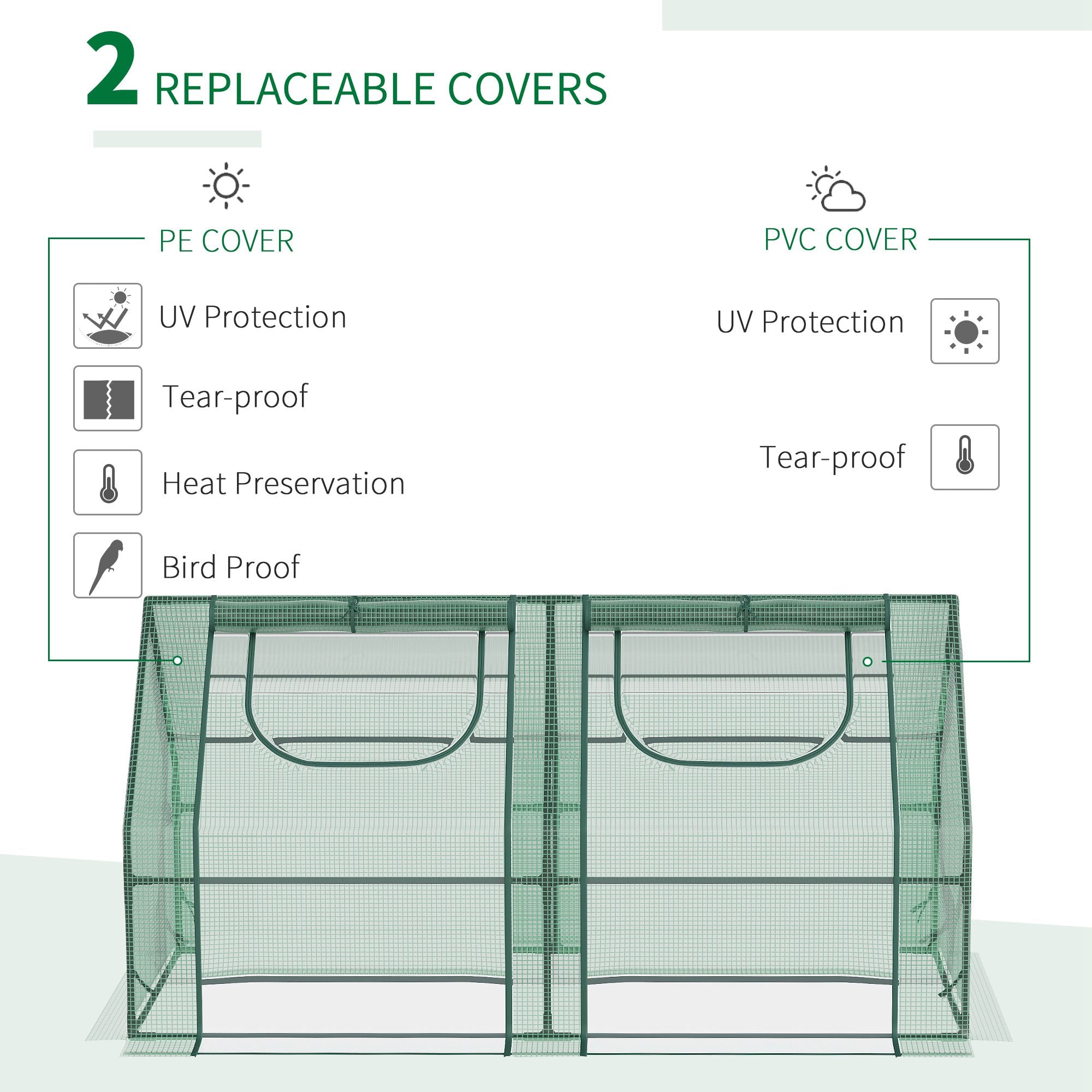 6' x 3' x 3' Portable Mini Greenhouse, Garden Green House Kit with 2 PE/Plastic Covers, Steel Frame and 2 Roll Up Zipper Windows, Dark Green Mini Greenhouses at Gallery Canada