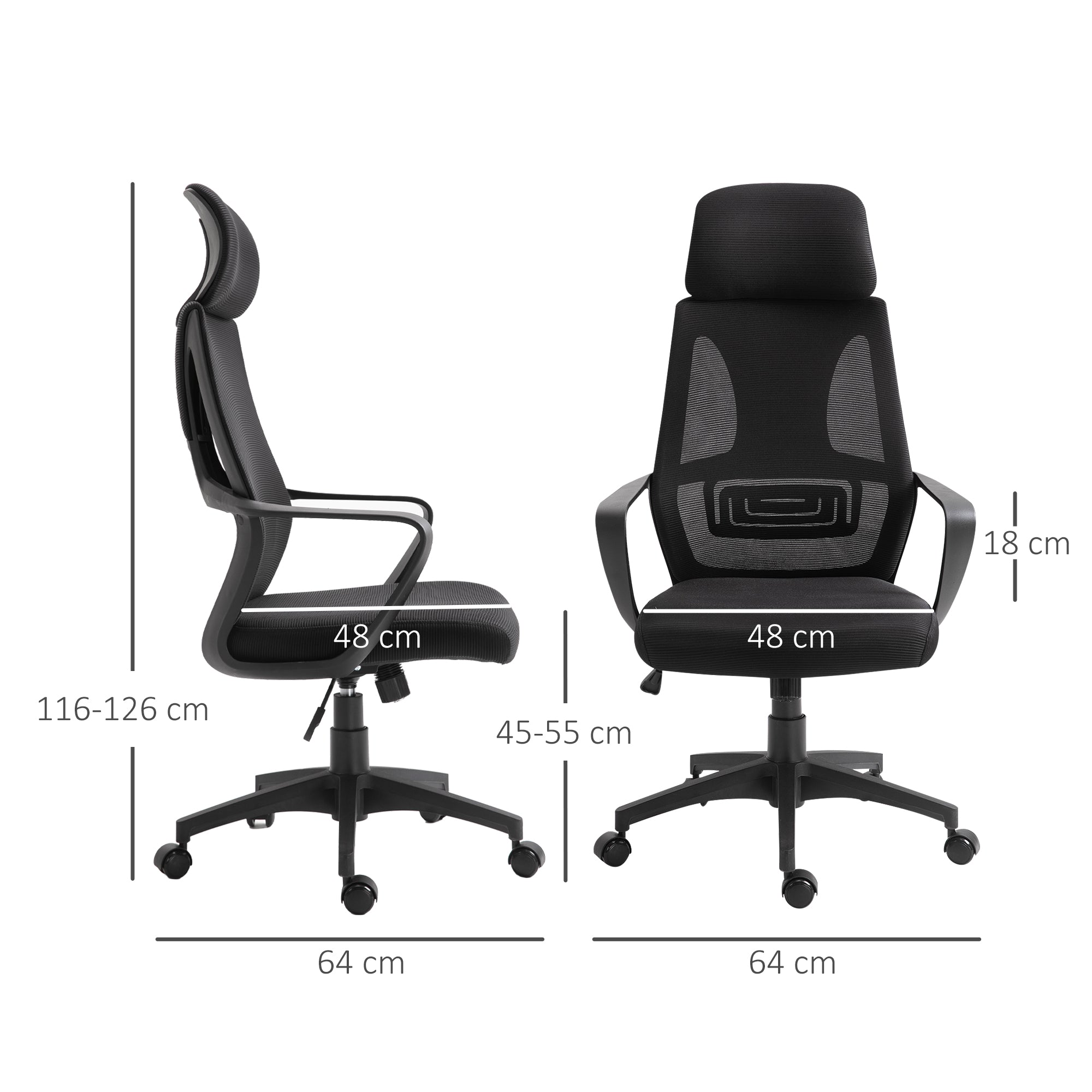 Breathable Office Chair with 2D Adjustable Headrest, Arm, Wheel, Mesh High Back Desk Chair, Black Task Chairs   at Gallery Canada