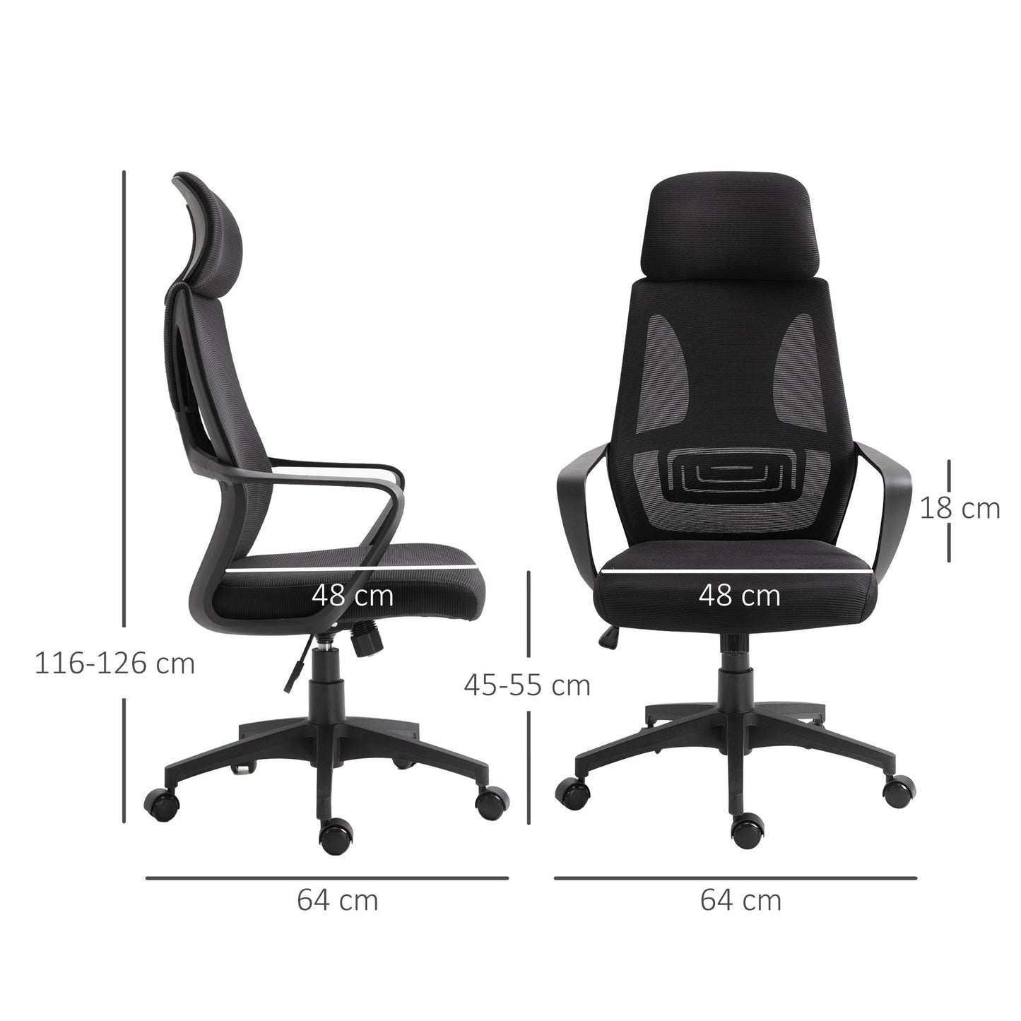 Breathable Office Chair with 2D Adjustable Headrest, Arm, Wheel, Mesh High Back Desk Chair, Black Task Chairs   at Gallery Canada