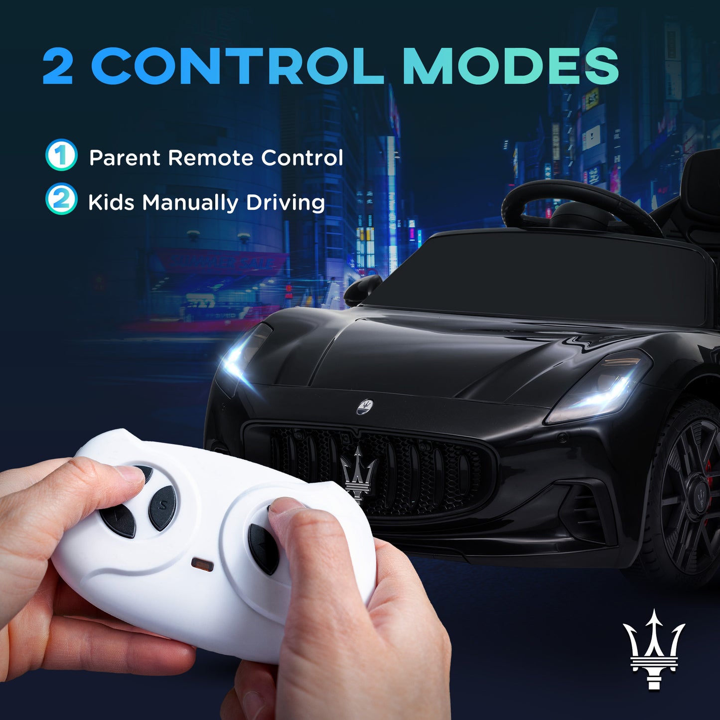 12V Maserati Gran Turismo Licensed Kids Electric Car w/ Remote Control, Soft Start, LED Lights, Music, Horn, MP3, Black Electric Toy Cars   at Gallery Canada