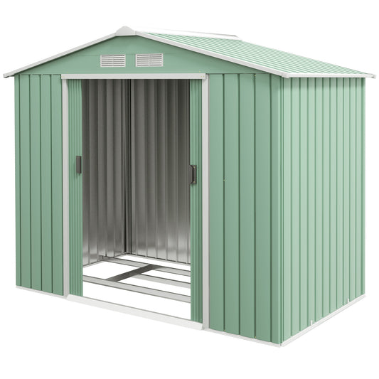 7' x 4' x 6' Garden Storage Shed Outdoor Patio Metal Tool Storage House w/ Foundation Kit and Double Doors Light Green - Gallery Canada