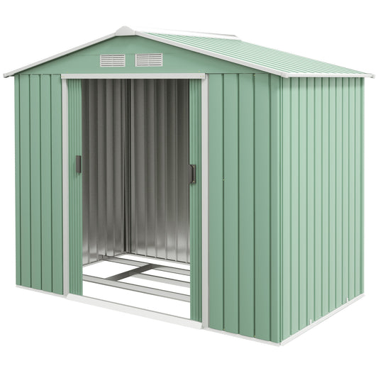 7' x 4' x 6' Garden Storage Shed Outdoor Patio Metal Tool Storage House w/ Foundation Kit and Double Doors Light Green Sheds   at Gallery Canada