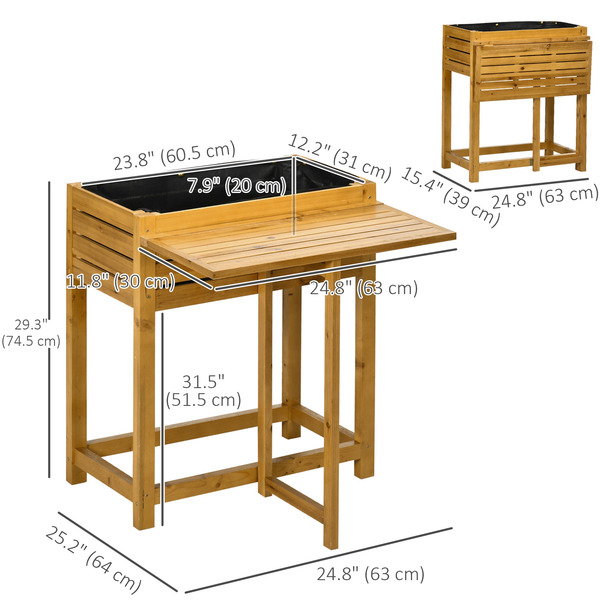 Raised Garden Bed with Folding Side Table, Elevated Wood Planter Box for Flowers and Vegetables, Use for Patio, Balcony Raised Garden Beds at Gallery Canada