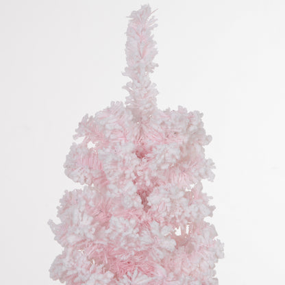 7.5ft Flocked Christmas Tree, Pencil Christmas Tree with Realistic Branch Tips, Folding Metal Stand, Pink Pencil Christmas Trees   at Gallery Canada