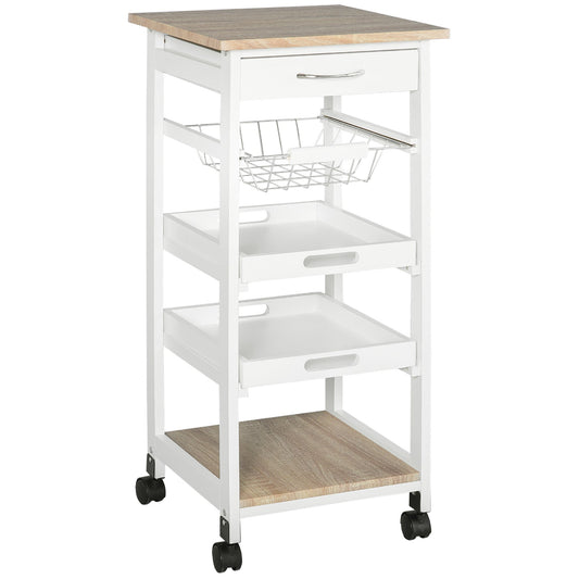 Rolling Kitchen Island Cart, Mobile Utility Storage Cart with Drawer, Wire Storage Basket, Removable Tray, White - Gallery Canada