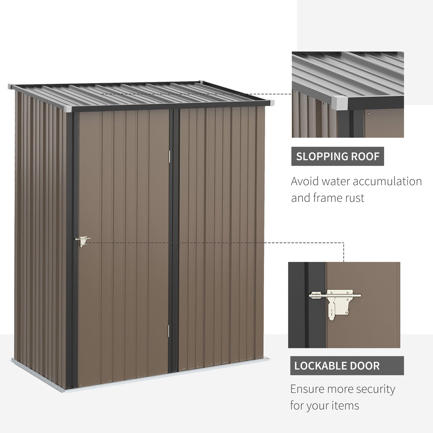 5' x 3' Outdoor Storage Shed, Steel Garden Shed with Single Lockable Door, Tool Storage House for Backyard, Patio, Lawn, Brown Sheds   at Gallery Canada